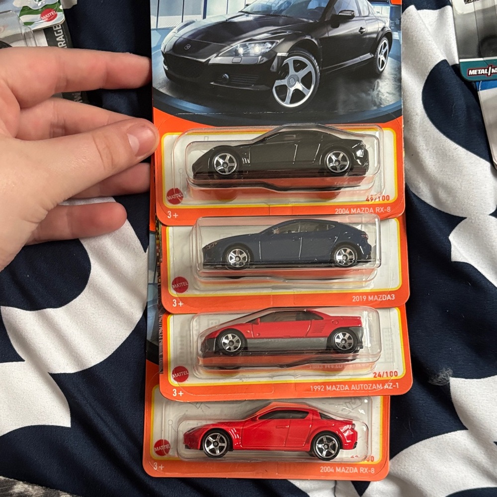 Mazda RX-7 and RX-3 Toy Car Set - Black, Blue, Red